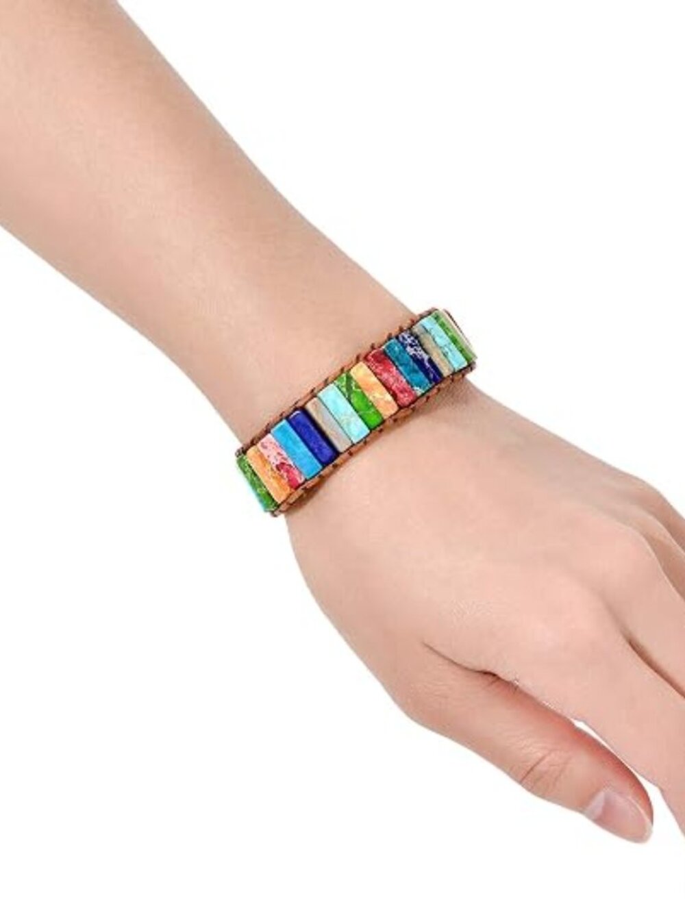sedmart 7 Chakra Bracelet Real Stone Leather Wrap Beaded Boho Jewelry